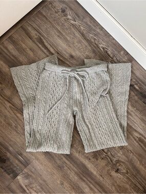 Pink Rose Cable Knit Drawstring Lounge Pants - Light Gray